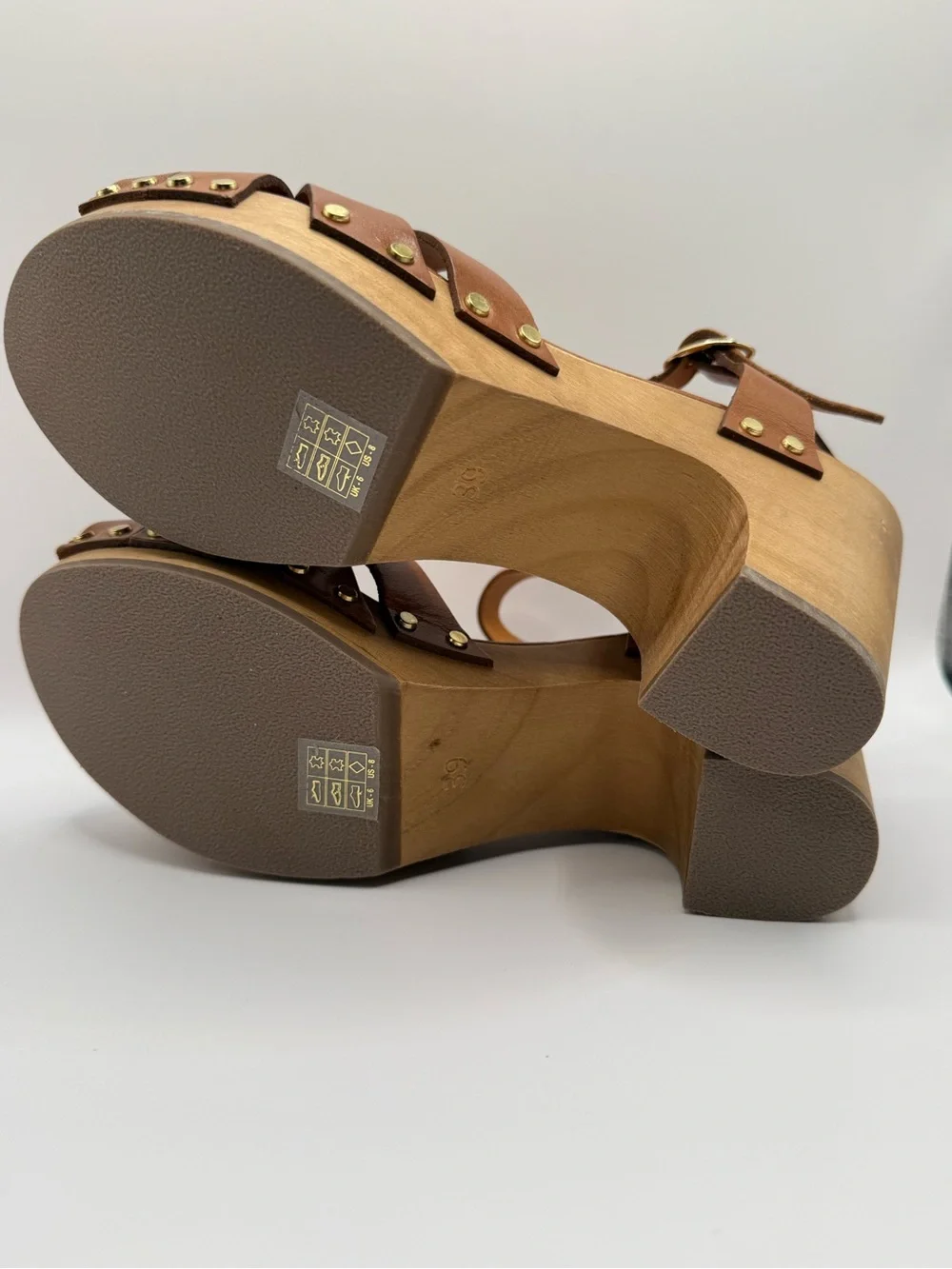 Sézane Isabelle Clogs Smooth Camel Leather Wooden Platform Sandals Brown 39 Shoe